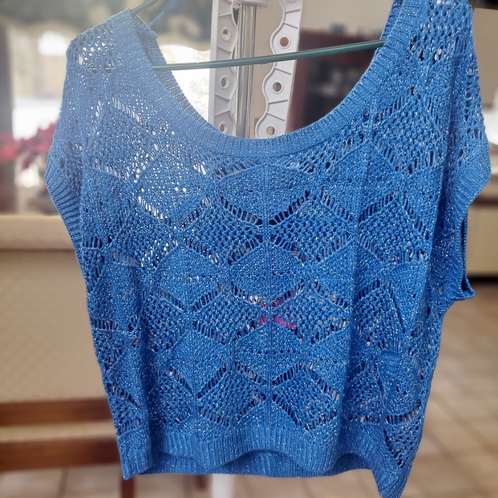 Candie's Vibrant Blue Crochet Sweater